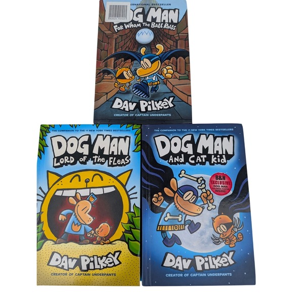 Scholastic Other - Dog Man Dav Pilkey Graphic Novel Lot 3 Books Lord of the Fleas Cat Kid Hardcover
